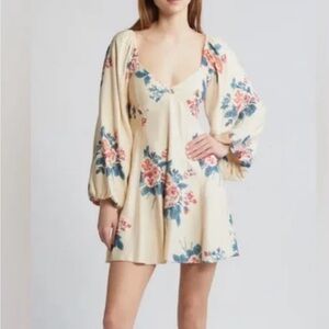 FP Movement by Free People Floral Mini Dress in Cream with Blue and Pink
